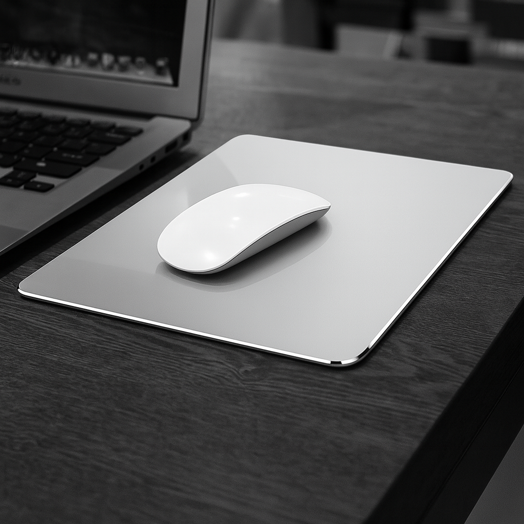 Large Dual-Sided Aluminium & PU Leather Mouse Pad (Silver)