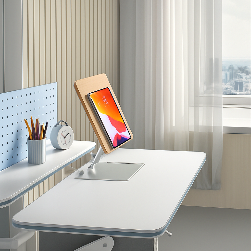 Aluminium Tablet Stand (Light Wood)