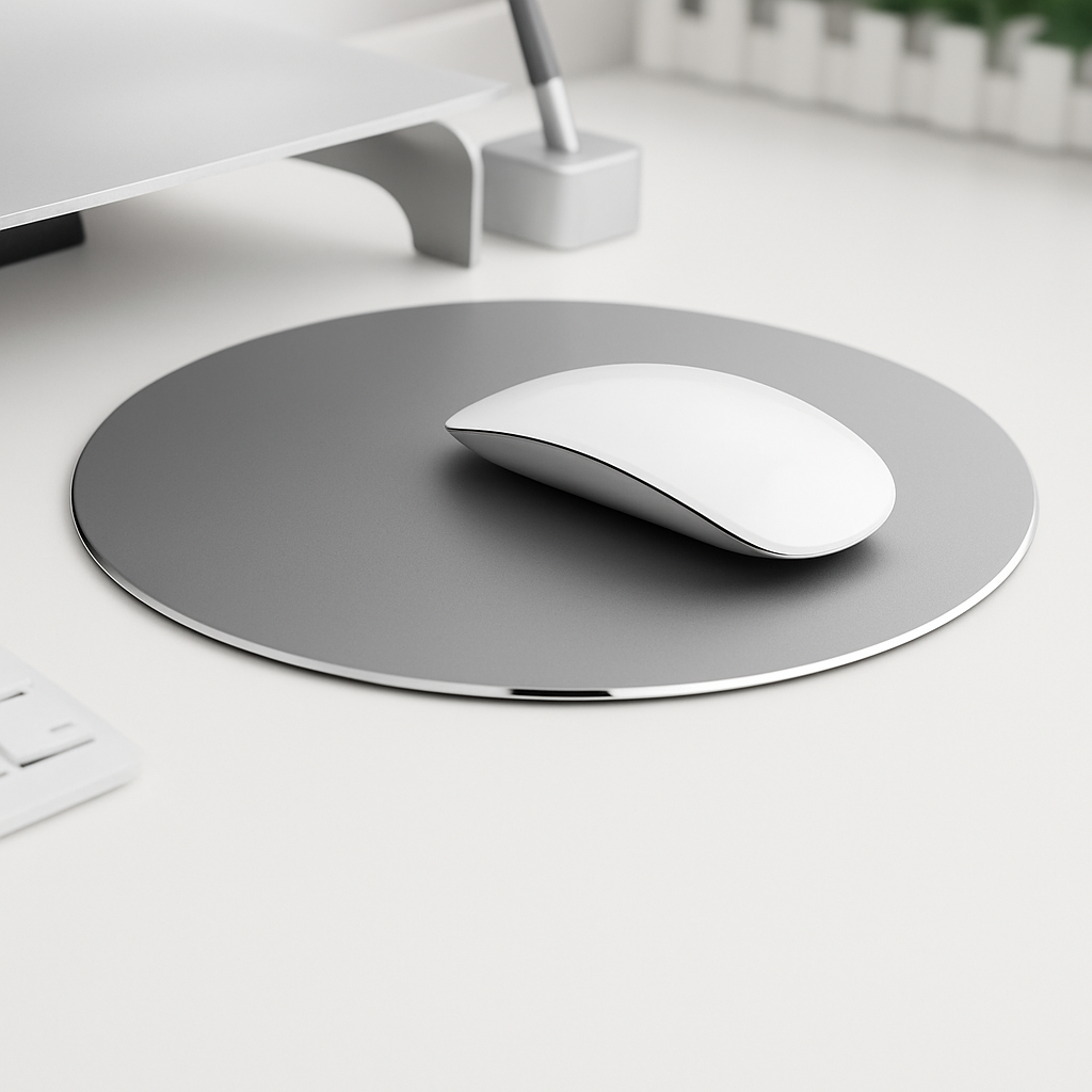 Circular Aluminium & PU Leather Mouse Pad (Silver)