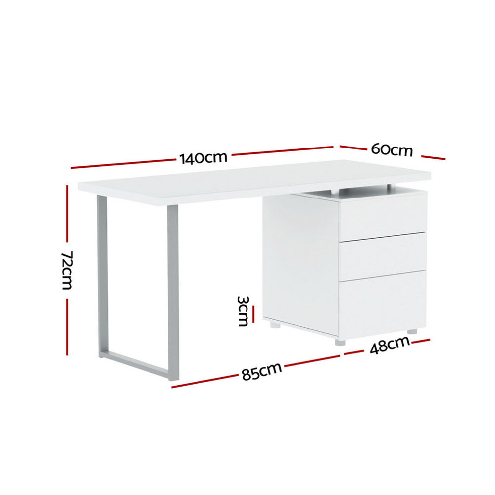 Computer Desk & Drawer Cabinet (White)