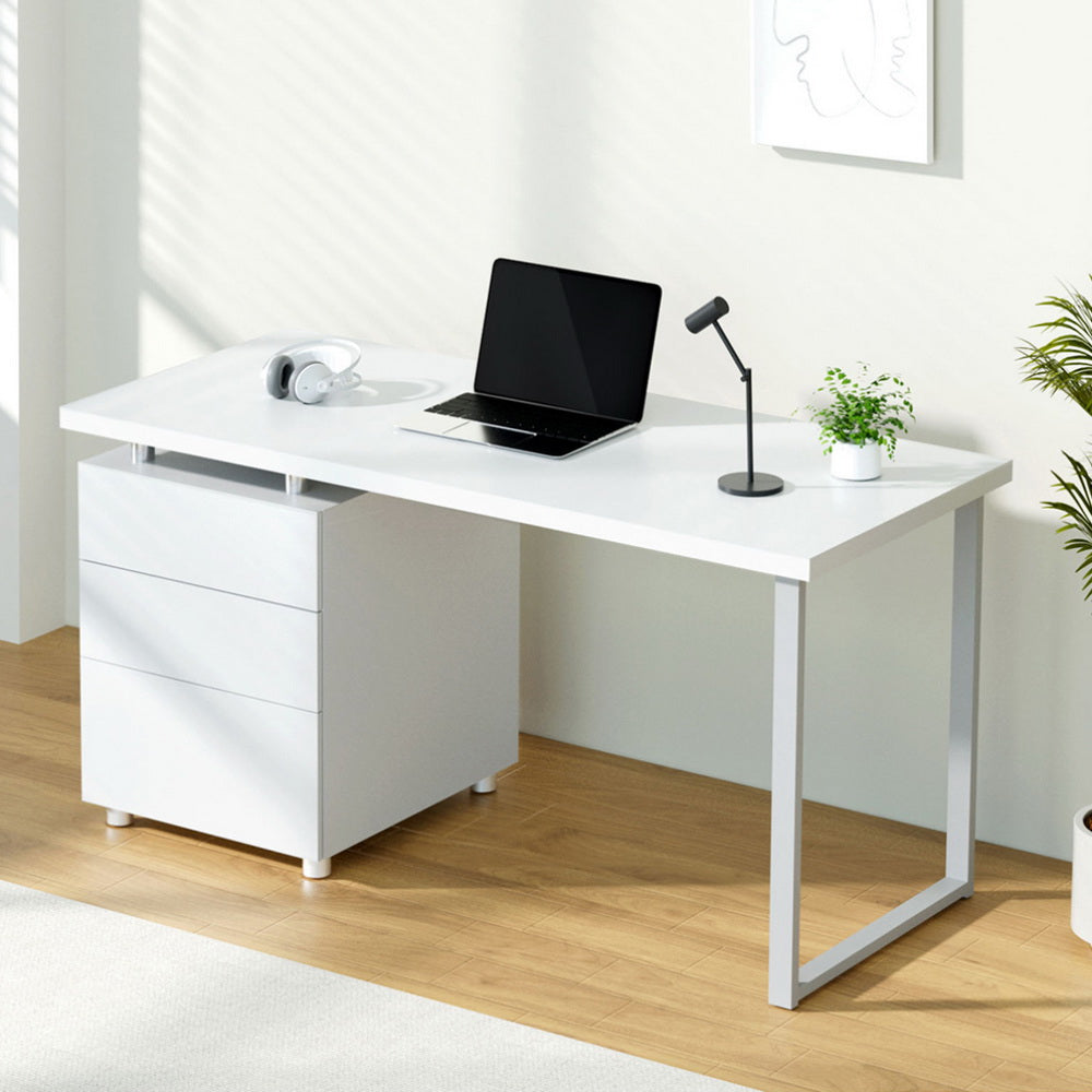 Computer Desk & Drawer Cabinet (White)