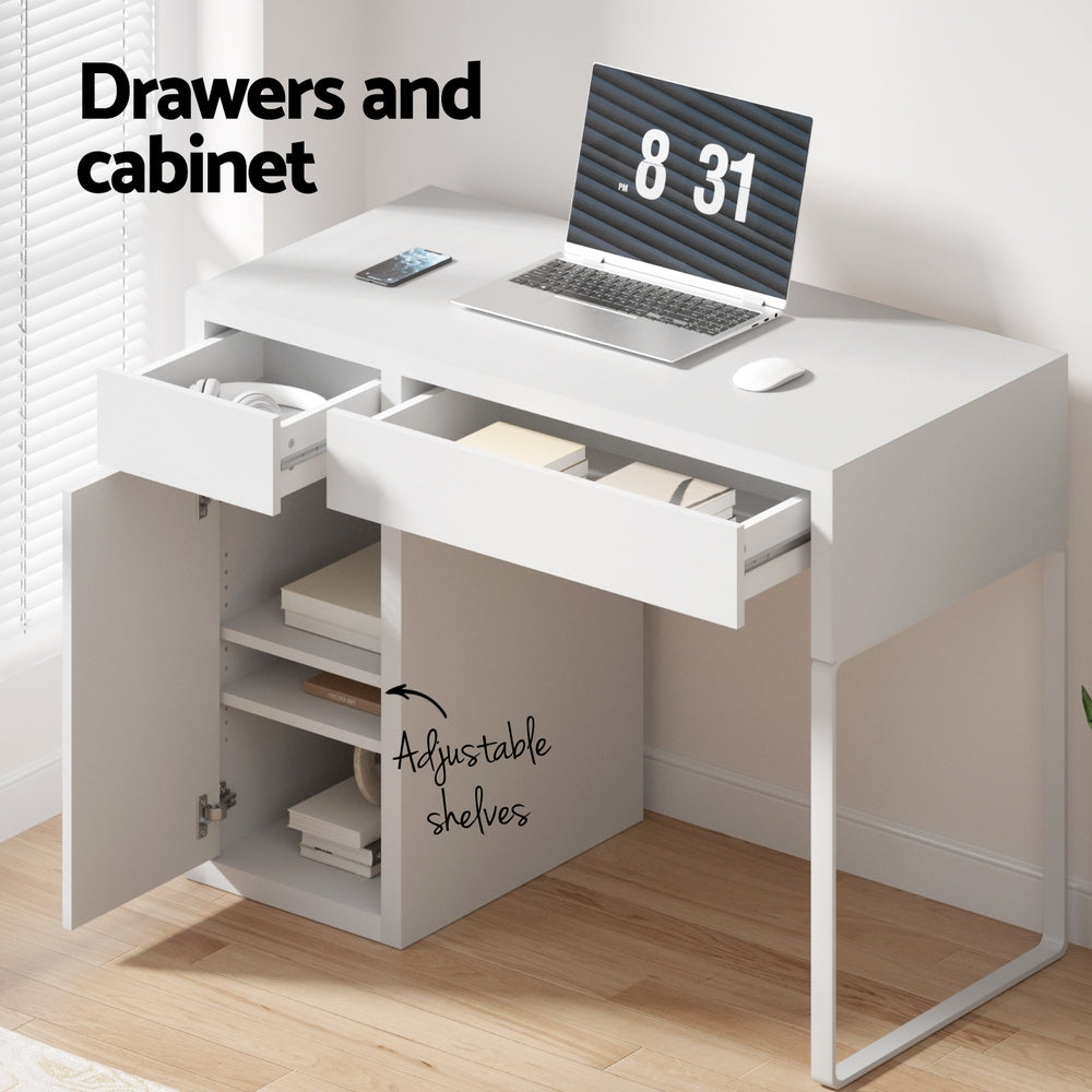 Compact Computer Desk with Drawer Cabinet