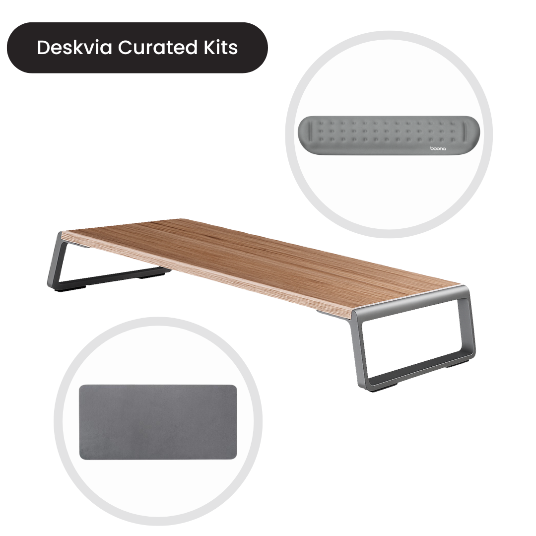 Minimal Desktop Setup Kit (Wood & Grey)