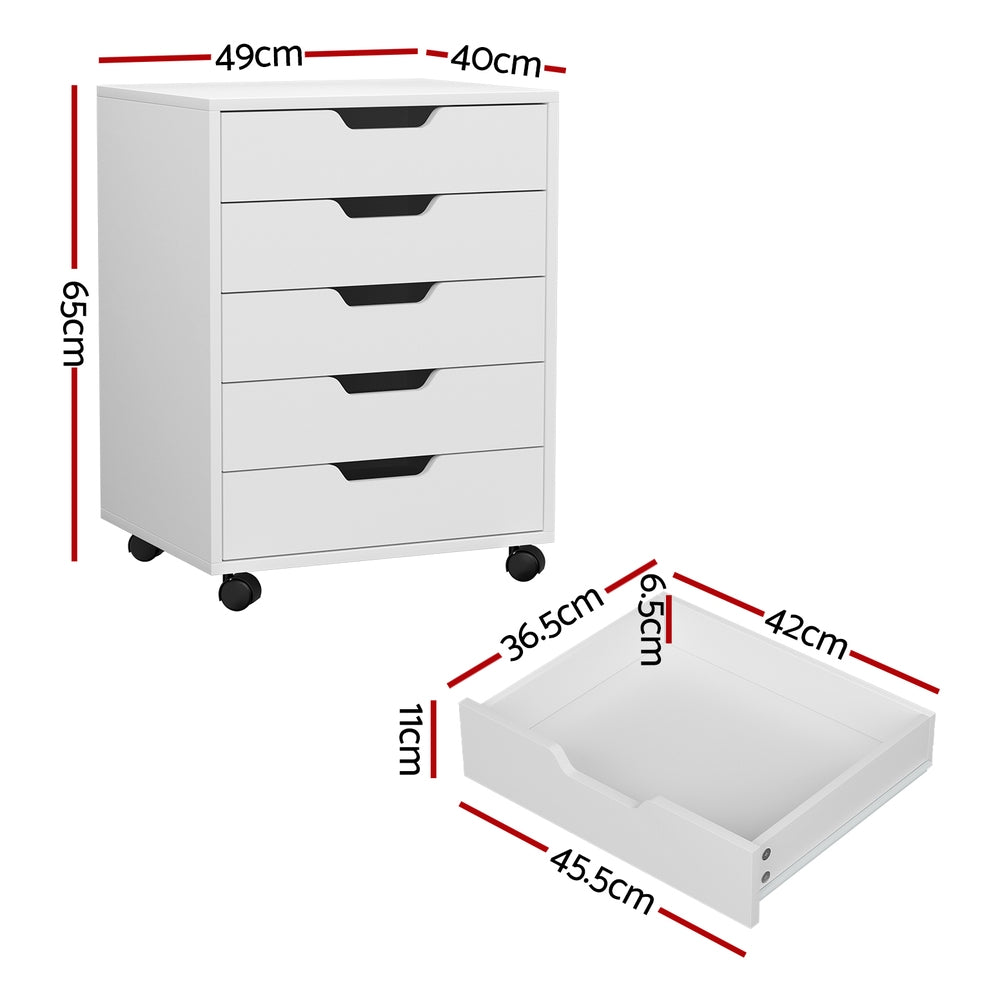 5-Drawer Mobile Filing Cabinet (White)