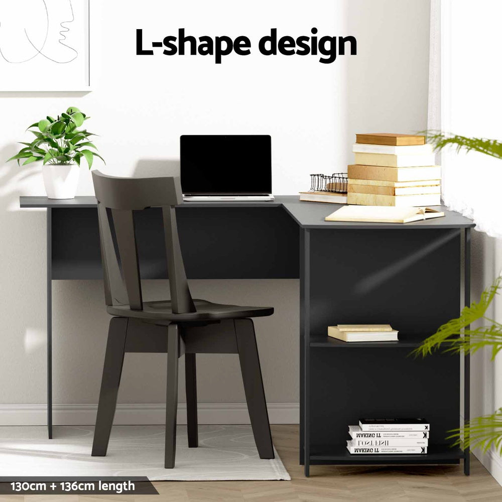 L-Shape Desk & Shelf (Black)