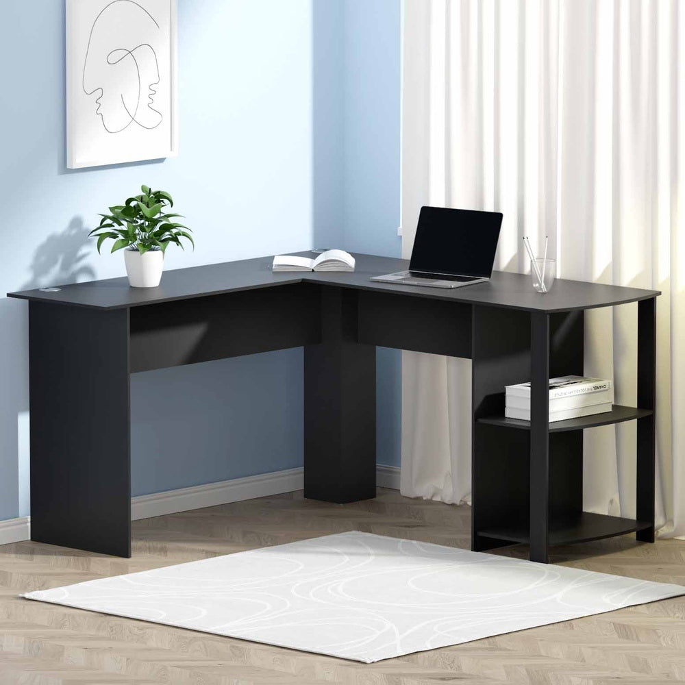 L-Shape Desk & Shelf (Black)
