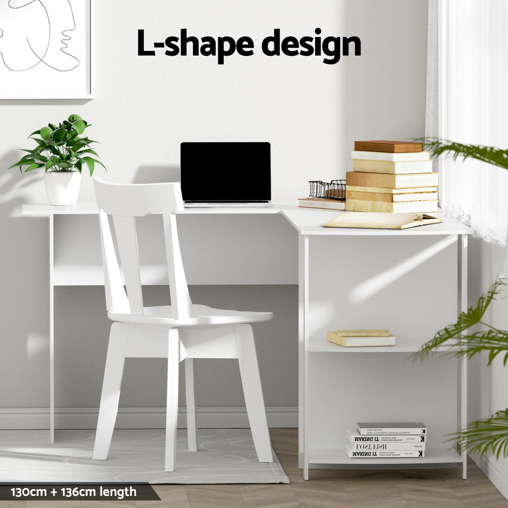 L-Shape Desk & Shelf (White)