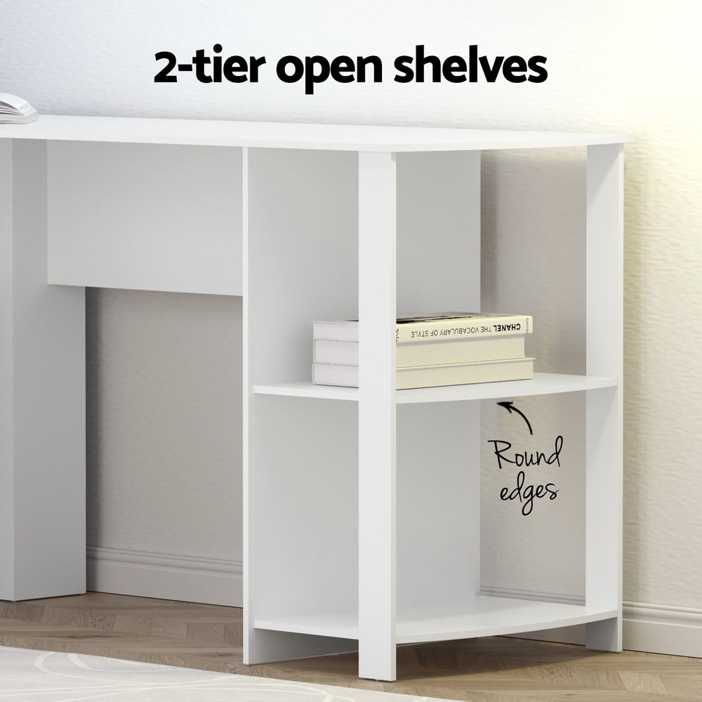 L-Shape Desk & Shelf (White)