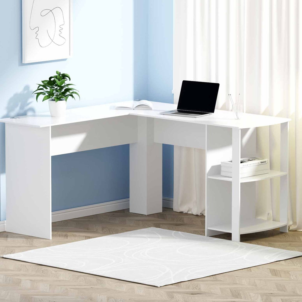 L-Shape Desk & Shelf (White)