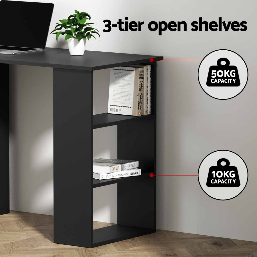 Compact Desk & Dual-Shelving (Black)