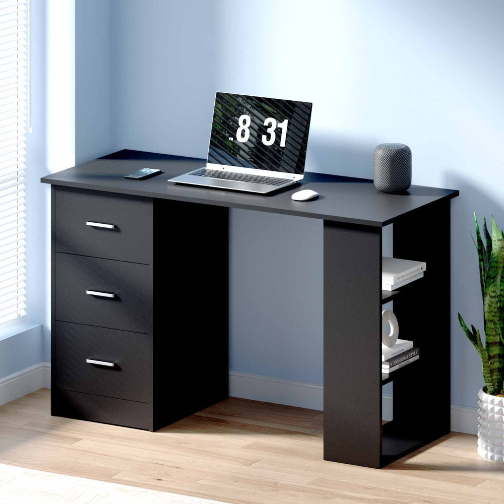 Compact Desk & Dual-Shelving (Black)