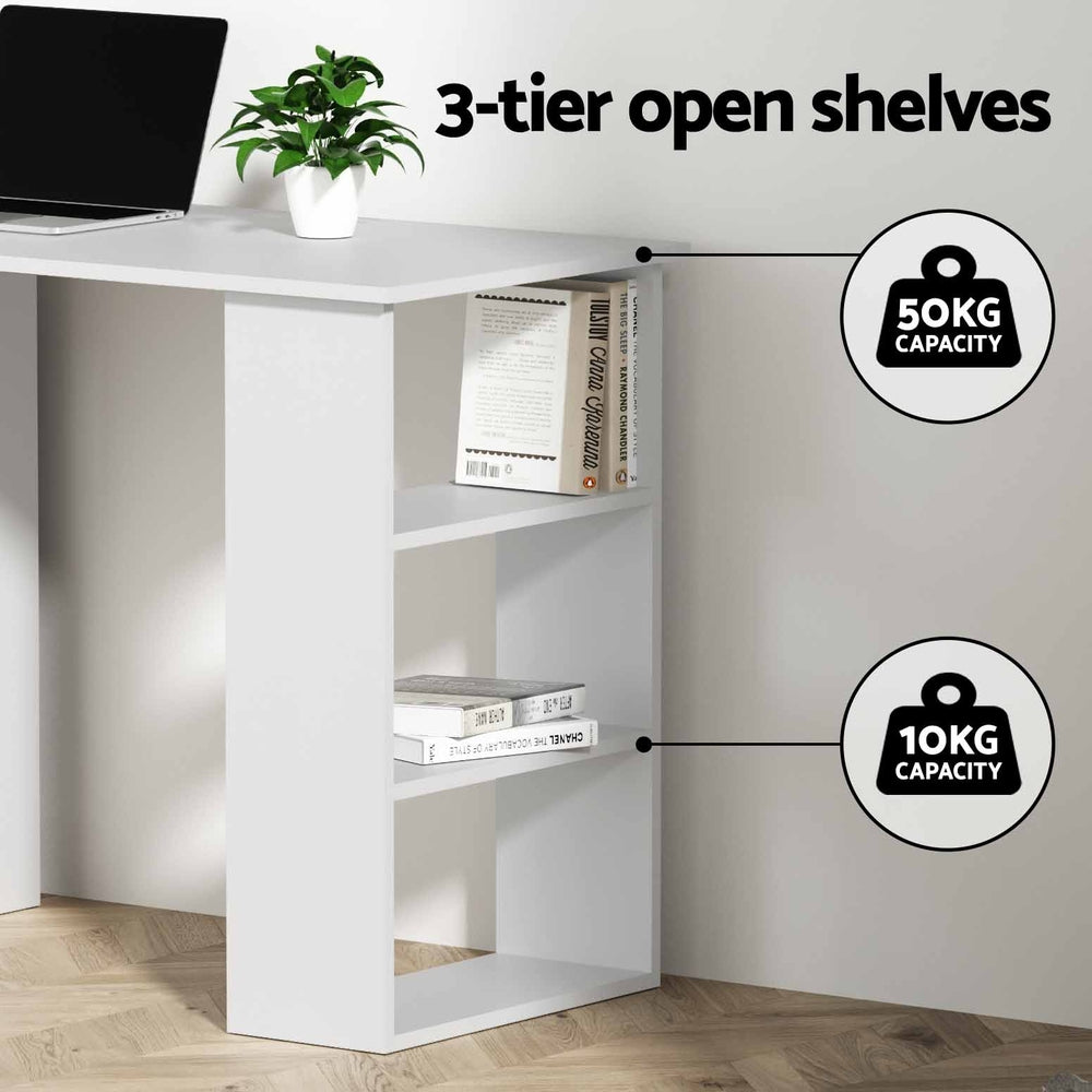Compact Desk & Dual-Shelving (White)