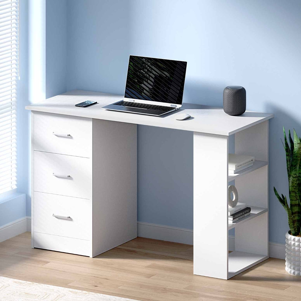 Compact Desk & Dual-Shelving (White)