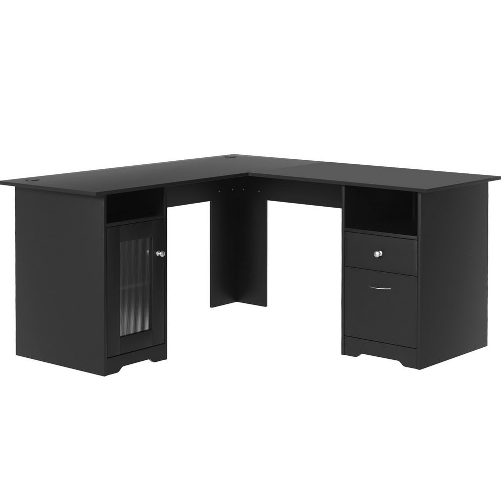 L-Shape Corner Table & Storage (Black)