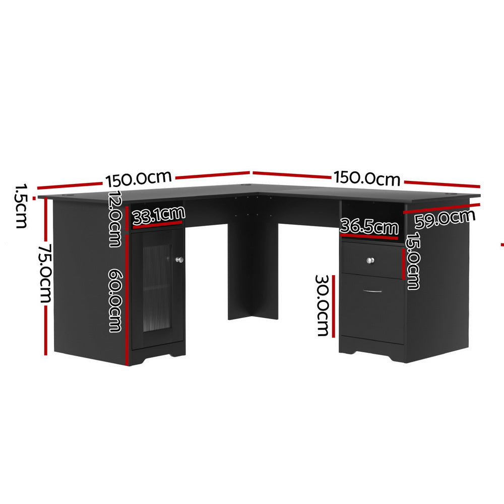 L-Shape Corner Table & Storage (Black)