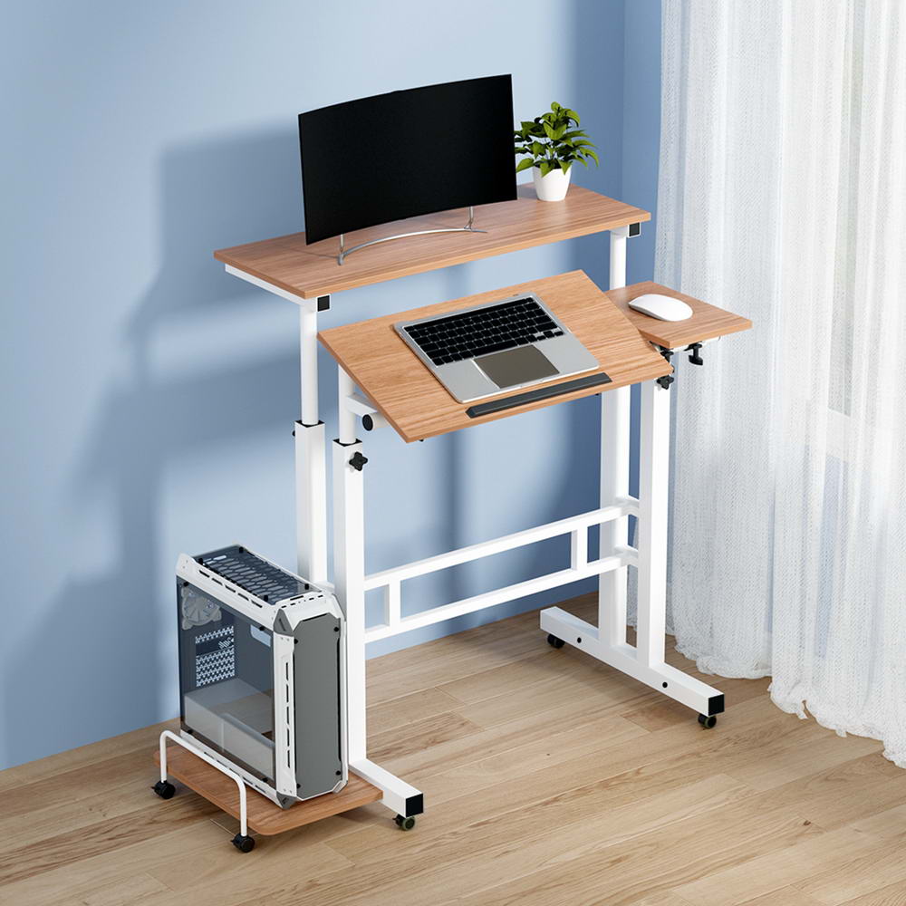 Mobile Twin Laptop Desk (Light Wood)