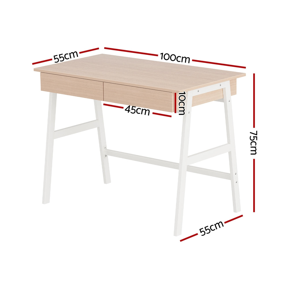 Artiss Borg Computer Desk & Drawer (Oak)