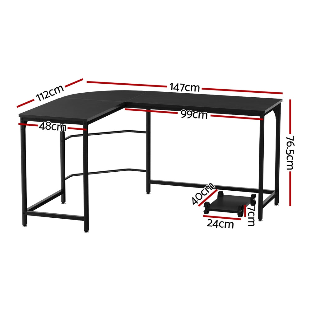 L-Shape Computer Desk & CPU Stand (Black)