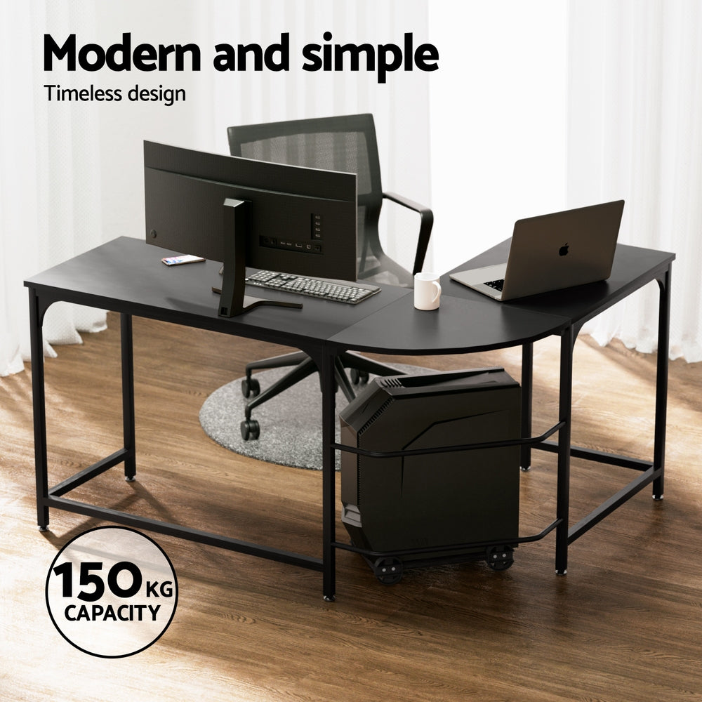 L-Shape Computer Desk & CPU Stand (Black)