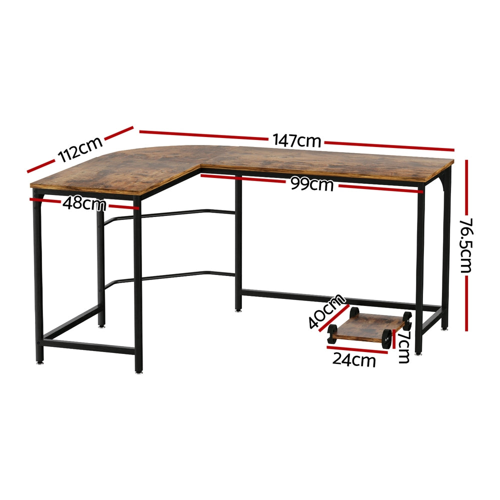 L-Shape Computer Desk & CPU Stand (Brown)