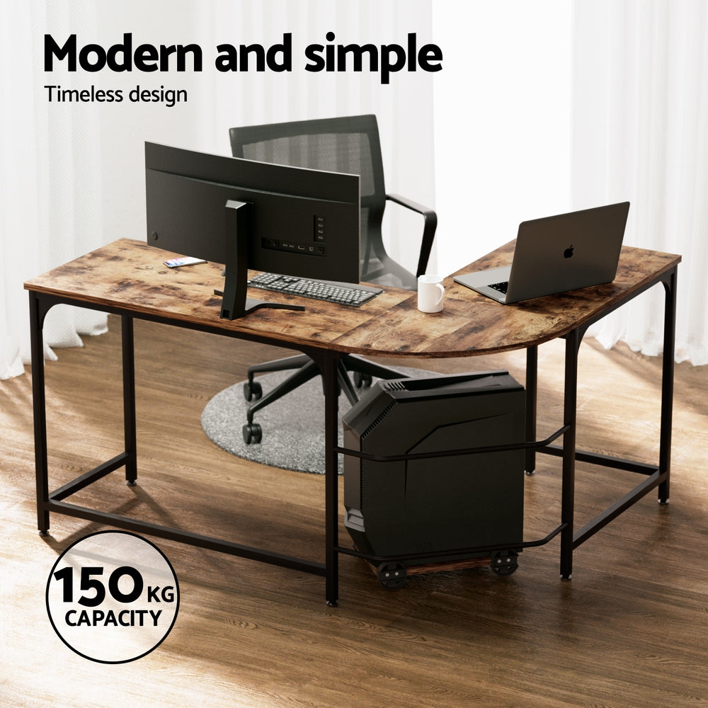 L-Shape Computer Desk & CPU Stand (Brown)