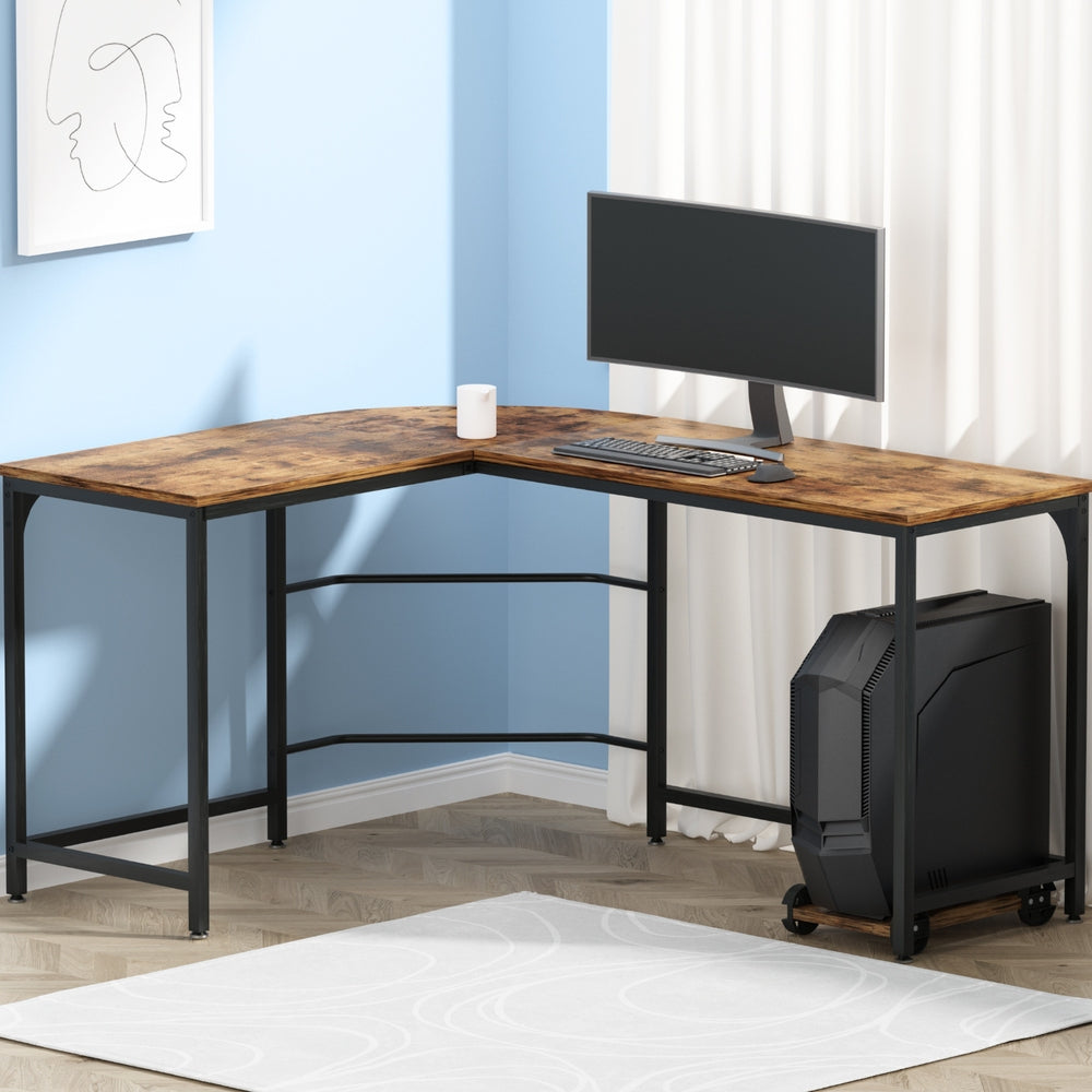 L-Shape Computer Desk & CPU Stand (Brown)