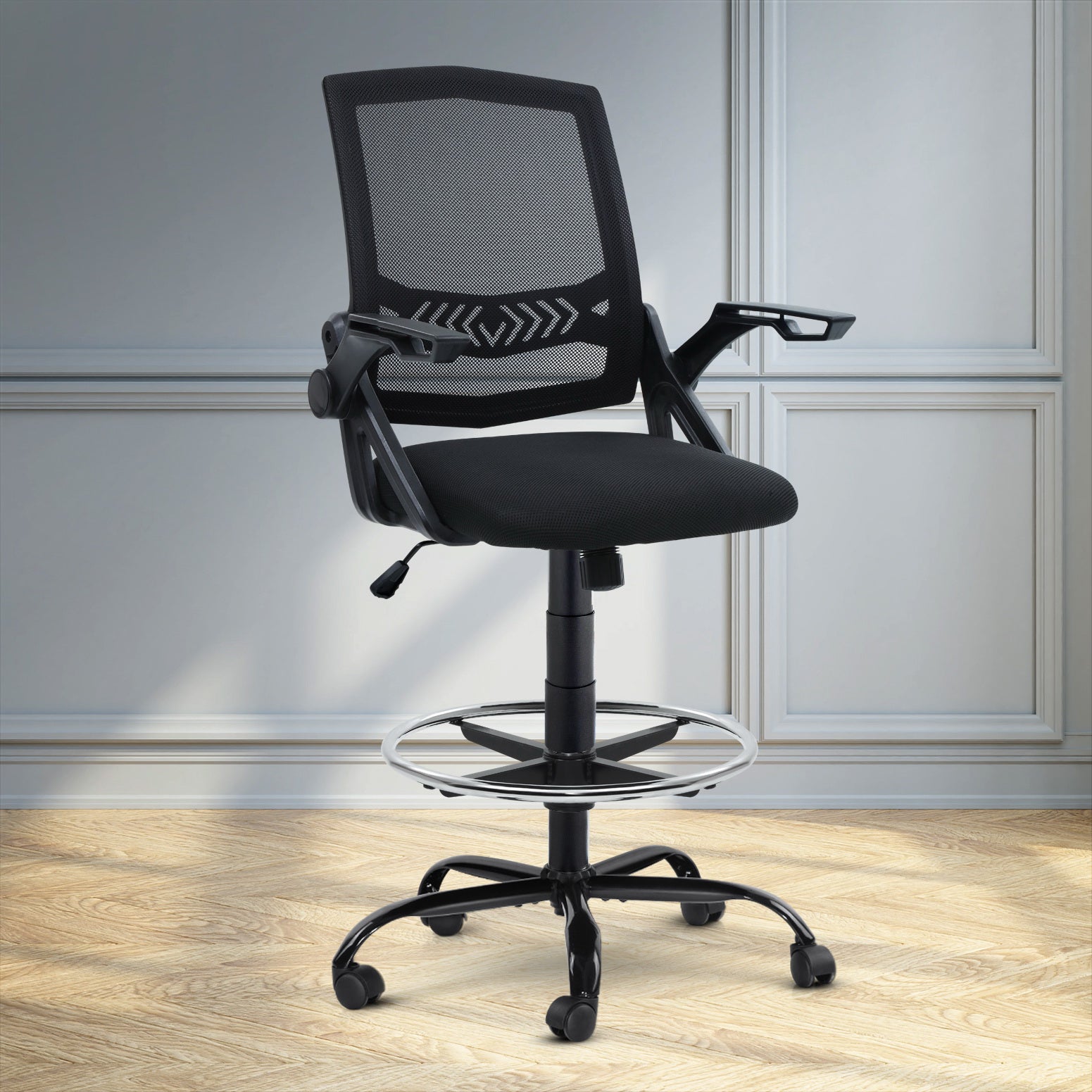 Mesh Tall Drafting Chair (Black)