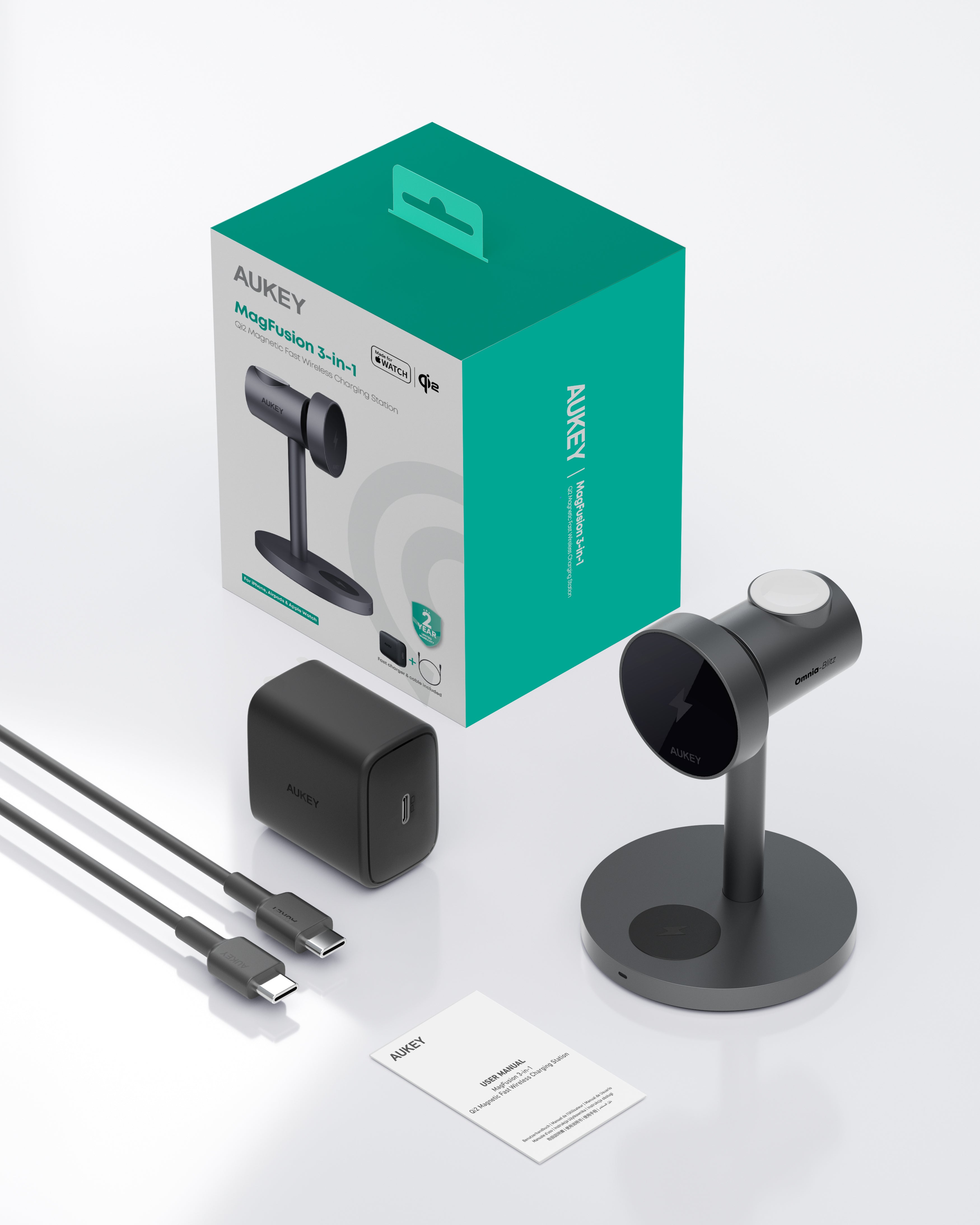 Aukey MagFusion 3-in-1 Wireless Charging Station