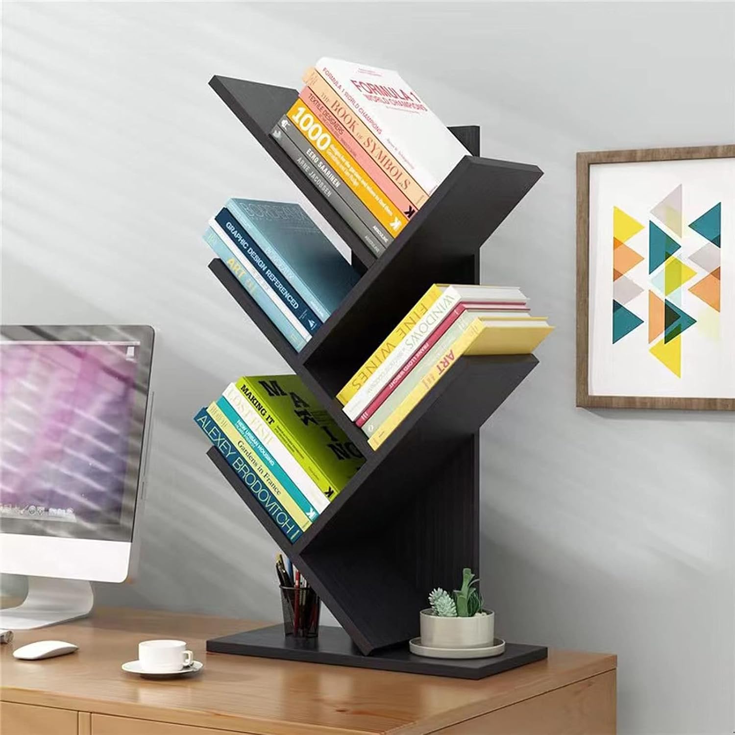 CARLA HOME 5-Tier Desk Tree Bookshelf (Black)