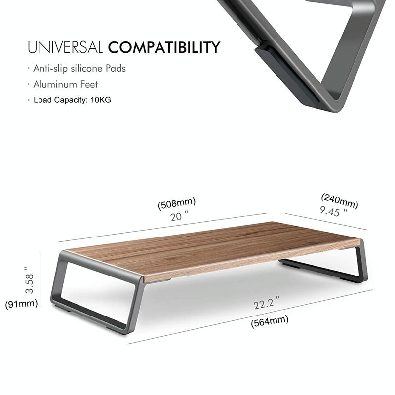 MDF & Aluminium Minimal Monitor Stand (Dark Wood)