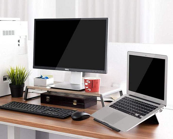 MDF & Aluminium Minimal Monitor Stand (Dark Wood)