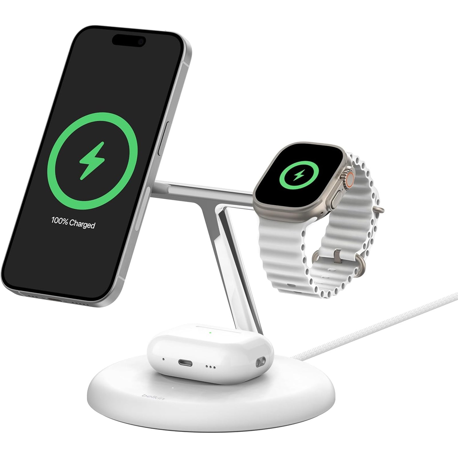 Belkin BoostCharge PRO 3-in-1 15W Wireless Charger Stand (White)